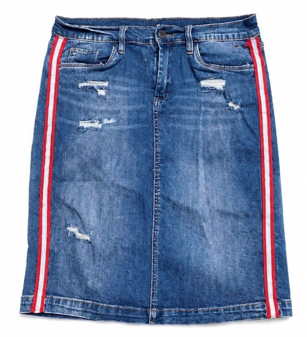 BLANKNYC Y2K Streetwear Midi Pencil Skirt Distressed Denim Blue Women 29